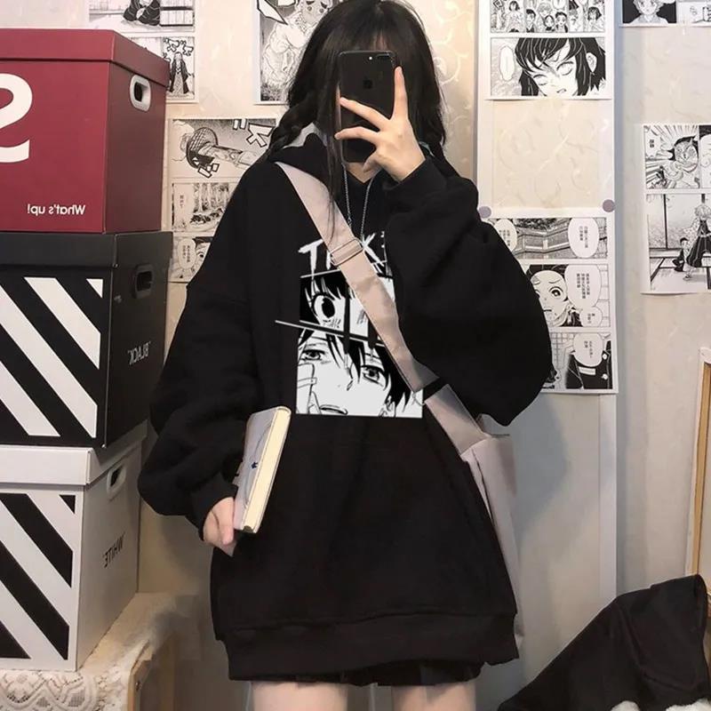 Hooded Sweater Men and Women's Autumn and Winter New Ins Print Japanese Cartoon Tops Couples Loose All-match Coat