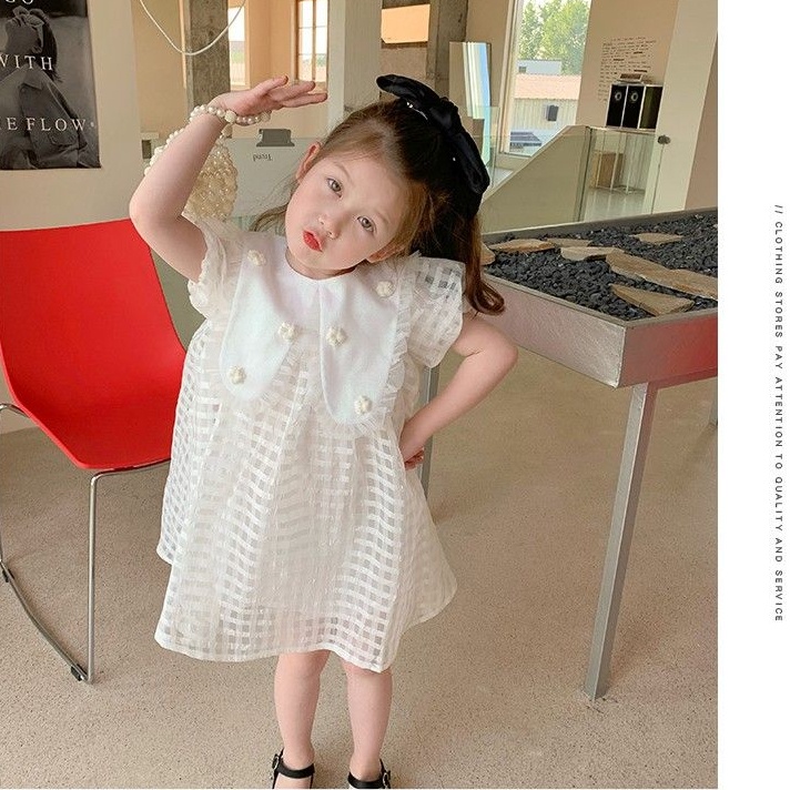 Đầm Công Chúa Phối Lưới Cổ Búp Bê Siêu Dễ Thương Thời Trang Mùa Hè Cho Bé Gái