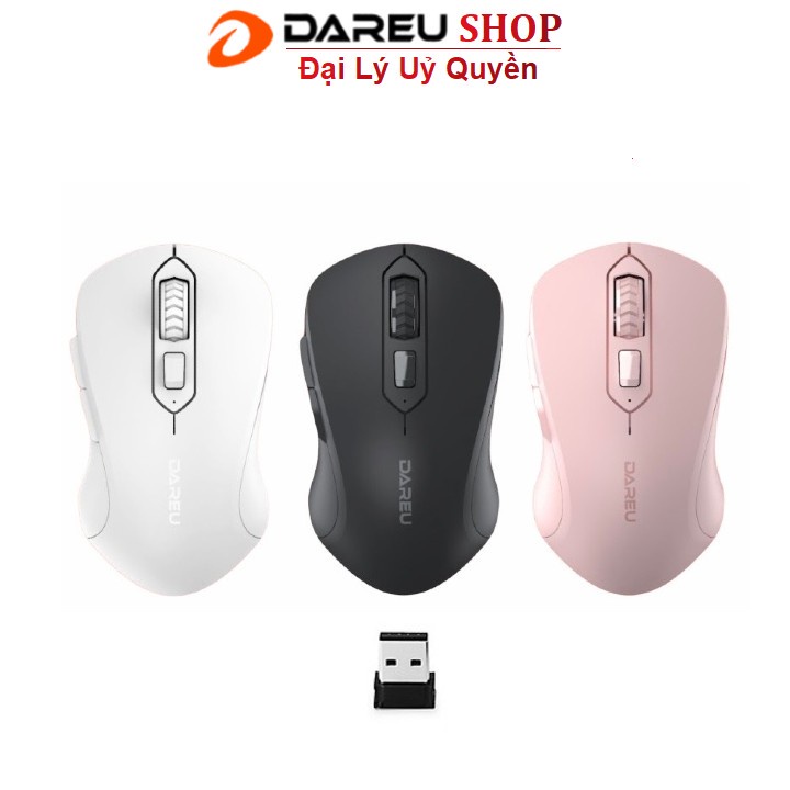 Chuột không dây Dareu LM115G Black/Pink/White - BẮT XA 10M - Bảo hành 24 tháng chính hãng