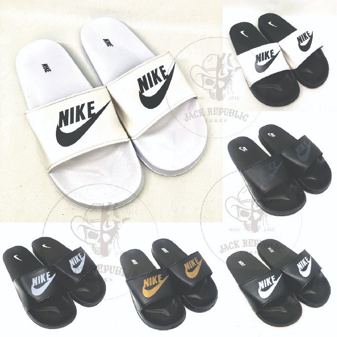 Giày Sandal Nike Benassi Swosh Màu Trắng Đen Năng Động Thời Trang