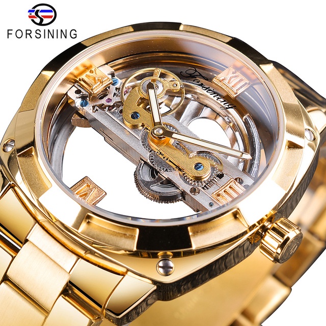 Đồng Hồ Cơ Tự Động Forsining Với Dây Đeo Bằng Thép Không Gỉ Màu Bạc Trong Suốt Chống Nước Cho Nam