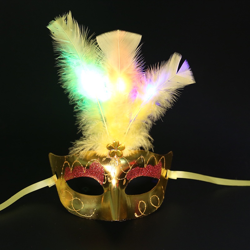Mặt Nạ Sợi Xù Có Đèn Led Và Lông Vũ Hóa Trang Halloween Cho Bé