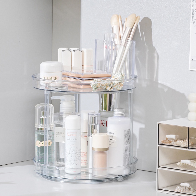 Kệ mỹ phẩm xoay 360 trong suốt 2, 3 tầng có thể xoay được tiện dụng (NC28)