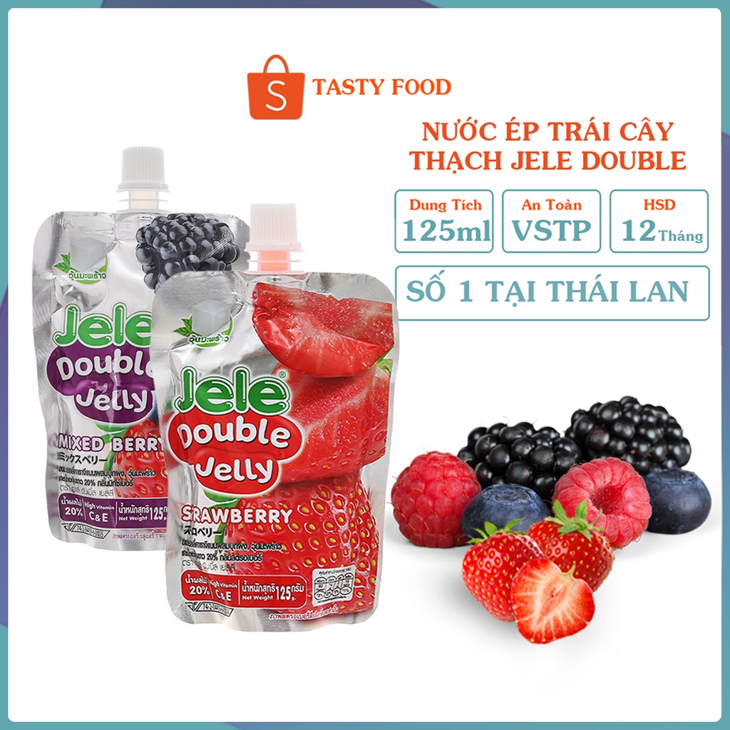 Nước thạch trái cây jele double jelly túi 125g vị Dâu và Berry, nước trái cây nhập khẩu Thái Lan Tasty Food