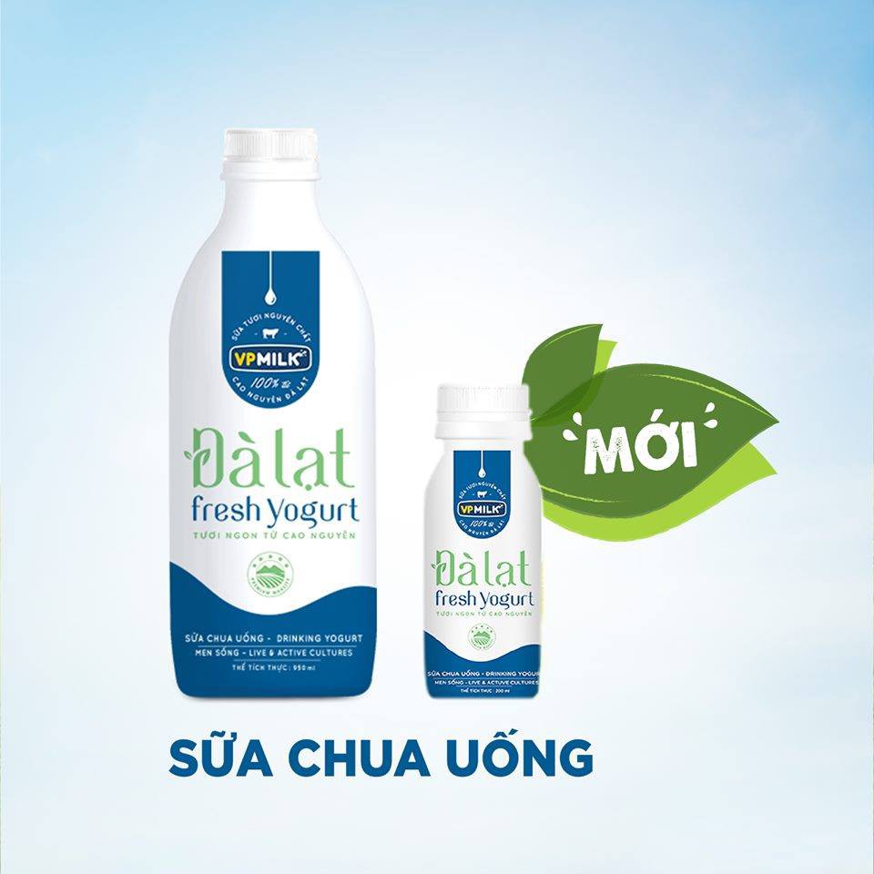 15 chai Sữa chua uống VPMilk Đà Lạt Fresh Yogurt - dành cho mọi lứa tuổi (200ml - 450ml - 950ml)