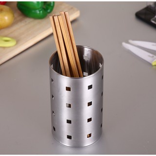 Ống đũa inox tròn sáng bóng có lỗ thông vuông thoáng khí cao cấp tiện lợi dùng trong nhà bếp