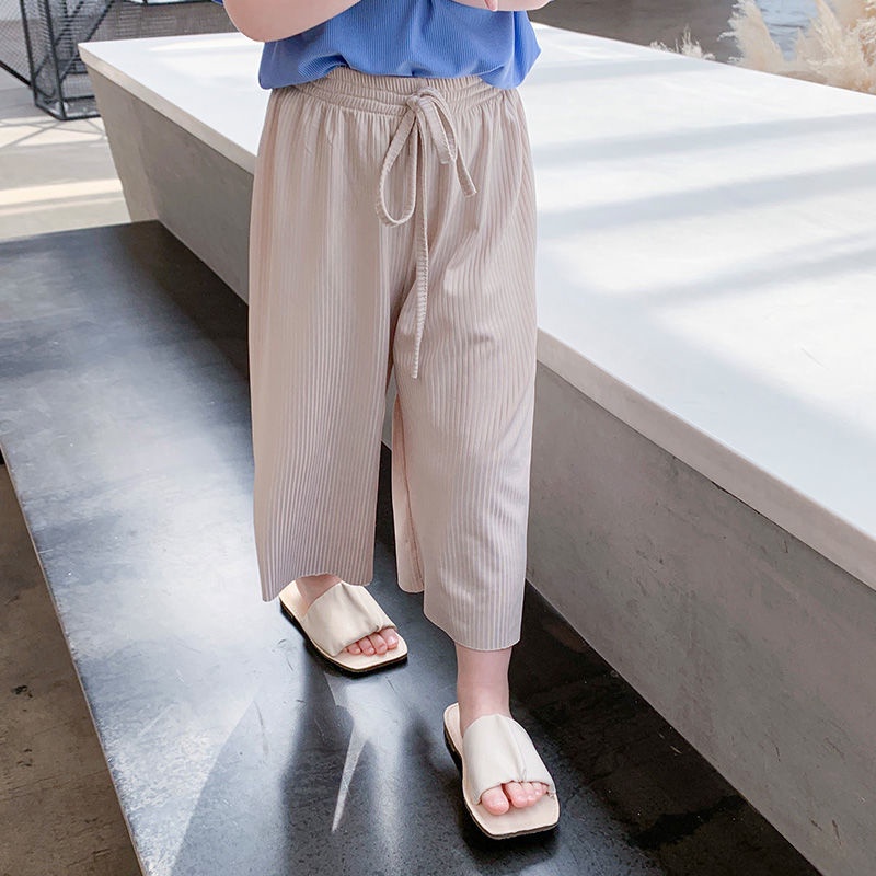Quần Dài Ống Rộng Bằng Lụa Lạnh Phong Cách Mới Mùa Hè 2022 Dành Cho Bé Gái