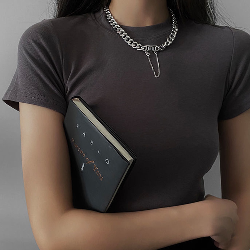 Vòng Cổ Choker Ngắn Bằng Bạc Dày Phong Cách Hip hop Đơn Giản Thời Trang Cho Nam Và Nữ