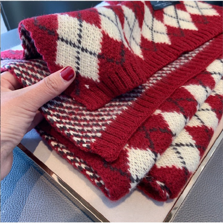 [CAO CẤP] Khăn Choàng Cổ Len Đan Cao Cấp Giữ Ấm Mùa Đông Họa Tiết Kẻ Sọc Cổ Điển [35X180CM]- KQC17