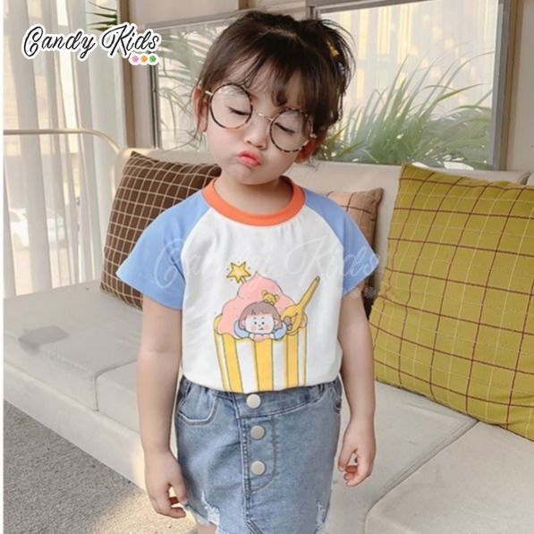 Áo thun cotton tay ngắn phong cách thời trang cho bé gái 2-6 tuổi