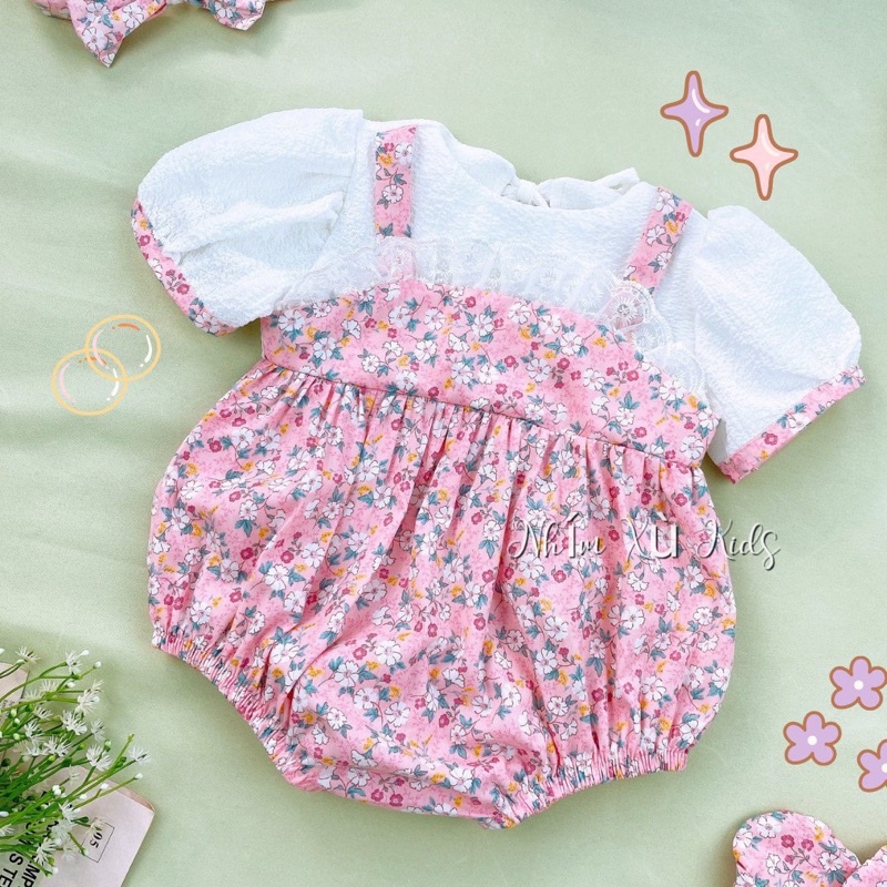 Body yếm hồng bé gái 4 đến 12kg , Bodysuit phối ren cho bé gái