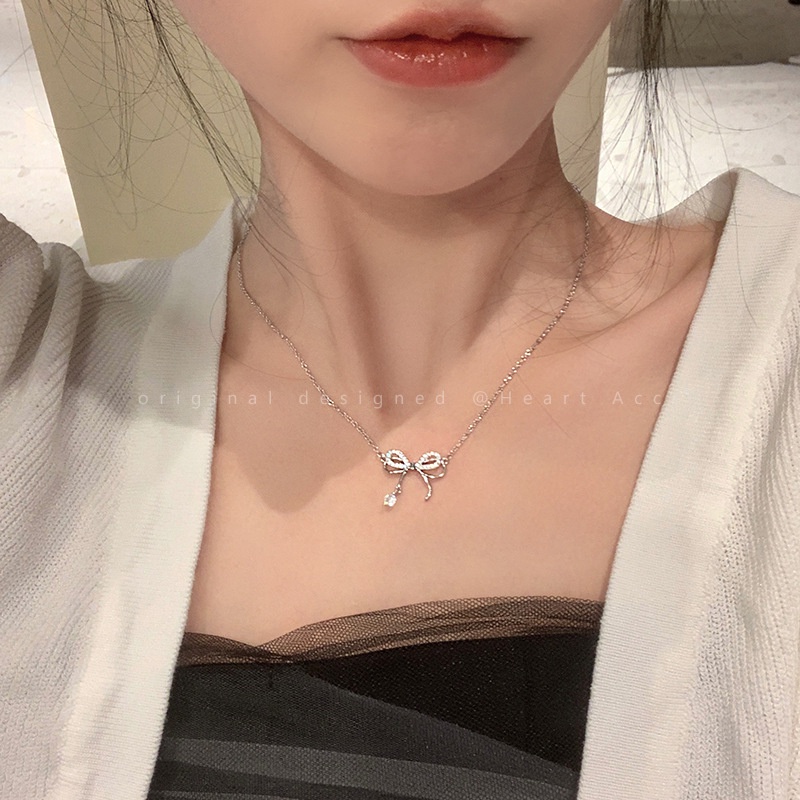 Dây Chuyền Mặt Nơ Đính Đá Zircon Thời Trang Mùa Hè 2022