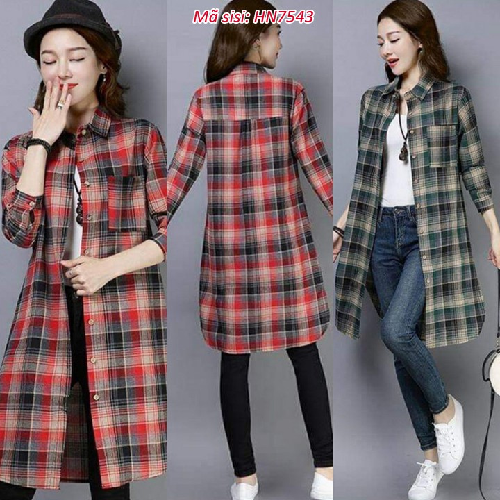 ➡️#HN7543 ÁO SƠ MI DẠNG KHOÁC FORM DÀI CARO PHỐI MÀU SANG TRỌNG CÓ SIZE LỚN - HÀNG NHẬP KHẨU