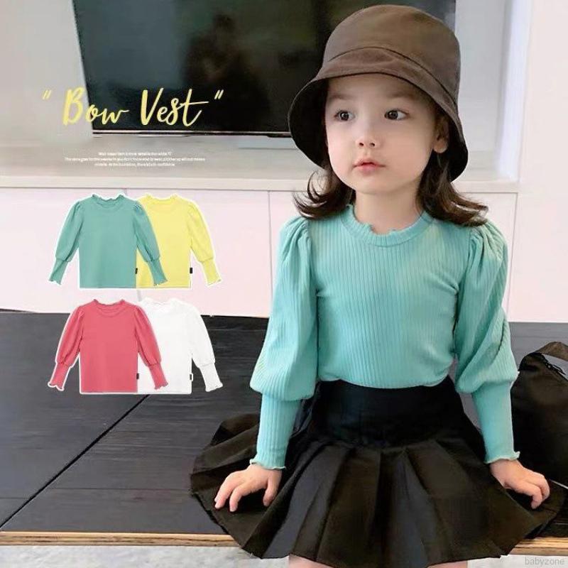 Áo Thun Kiểu Tay Dài Màu Trơn Thời Trang Cho Bé Gái