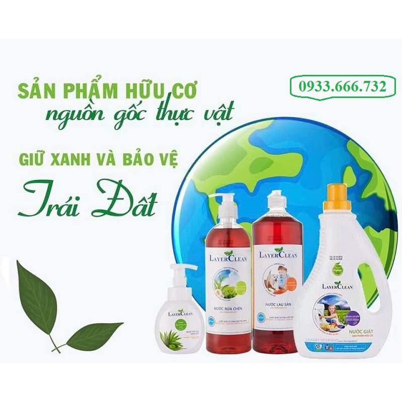 Nước rửa chén Hữu cơ LayerClean 800ml hương quả hồng - Sạch nhanh, diệt khuẩn, bảo vệ da tay
