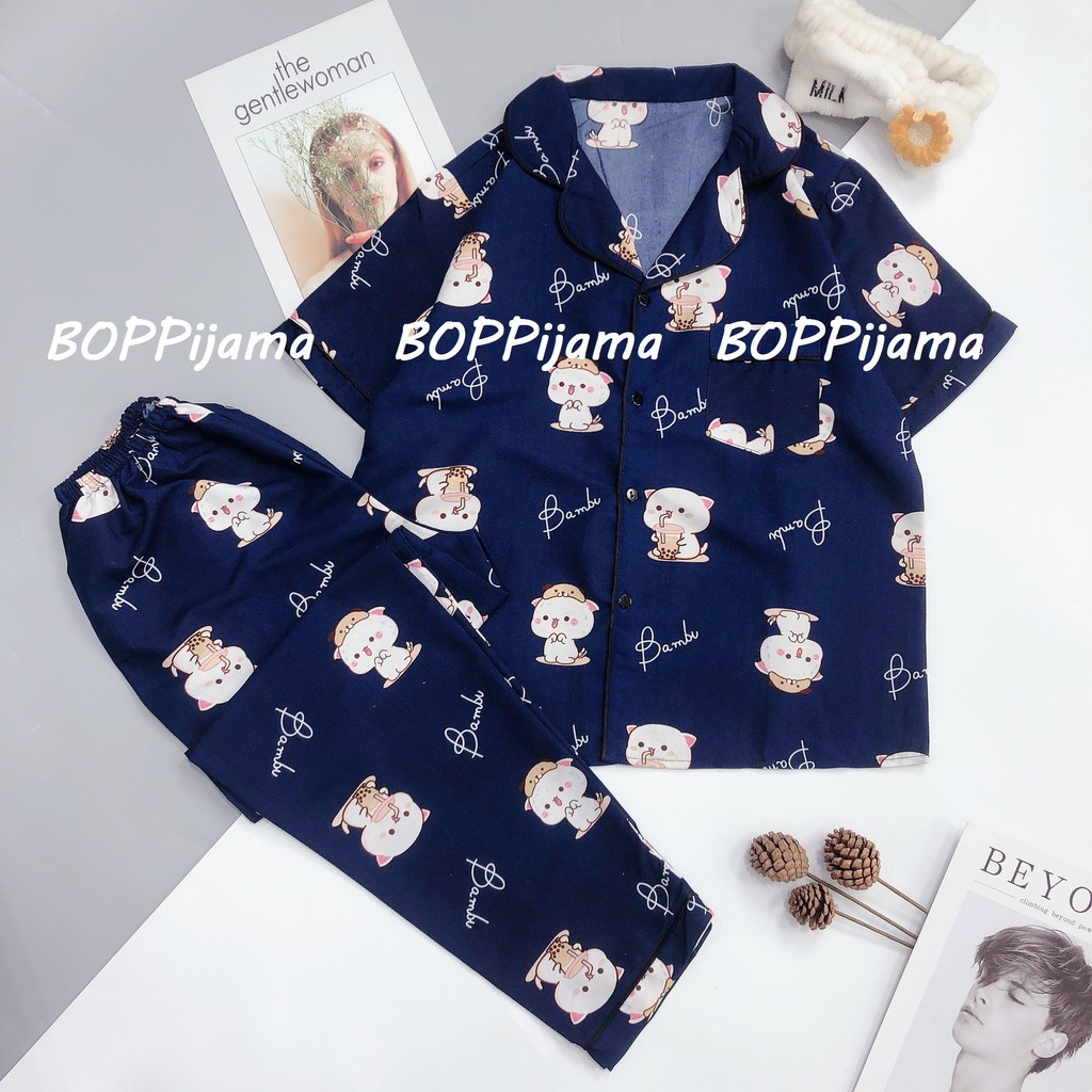 Đồ Ngủ Nữ Pijama Tay Ngắn Quần Dài HATIBO, Bộ Pizama Vải Kate Thái Loại 1 Mặc Nhà Thu Đông | BigBuy360 - bigbuy360.vn