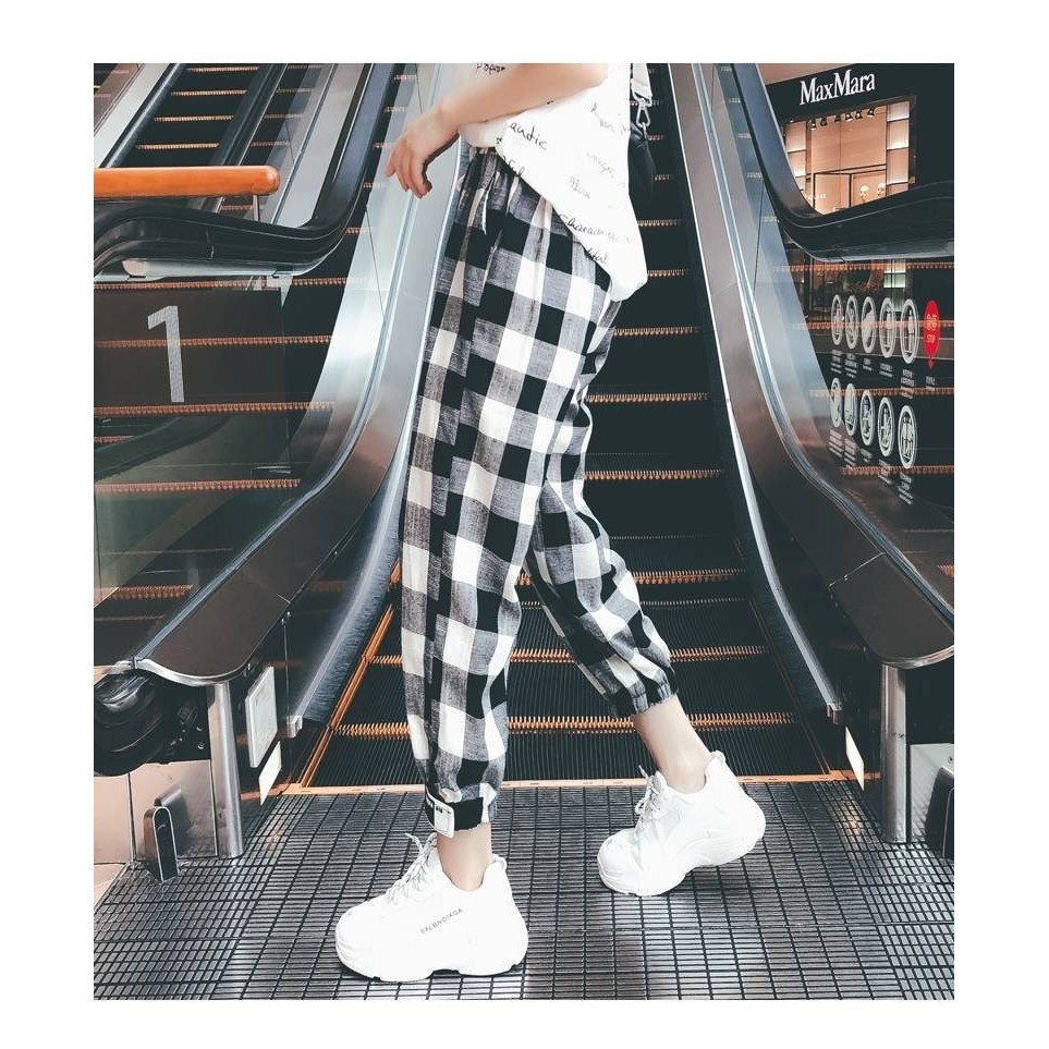 Quần Jogger Harem nữ sọc caro thời trang nữ năng động. | BigBuy360 - bigbuy360.vn