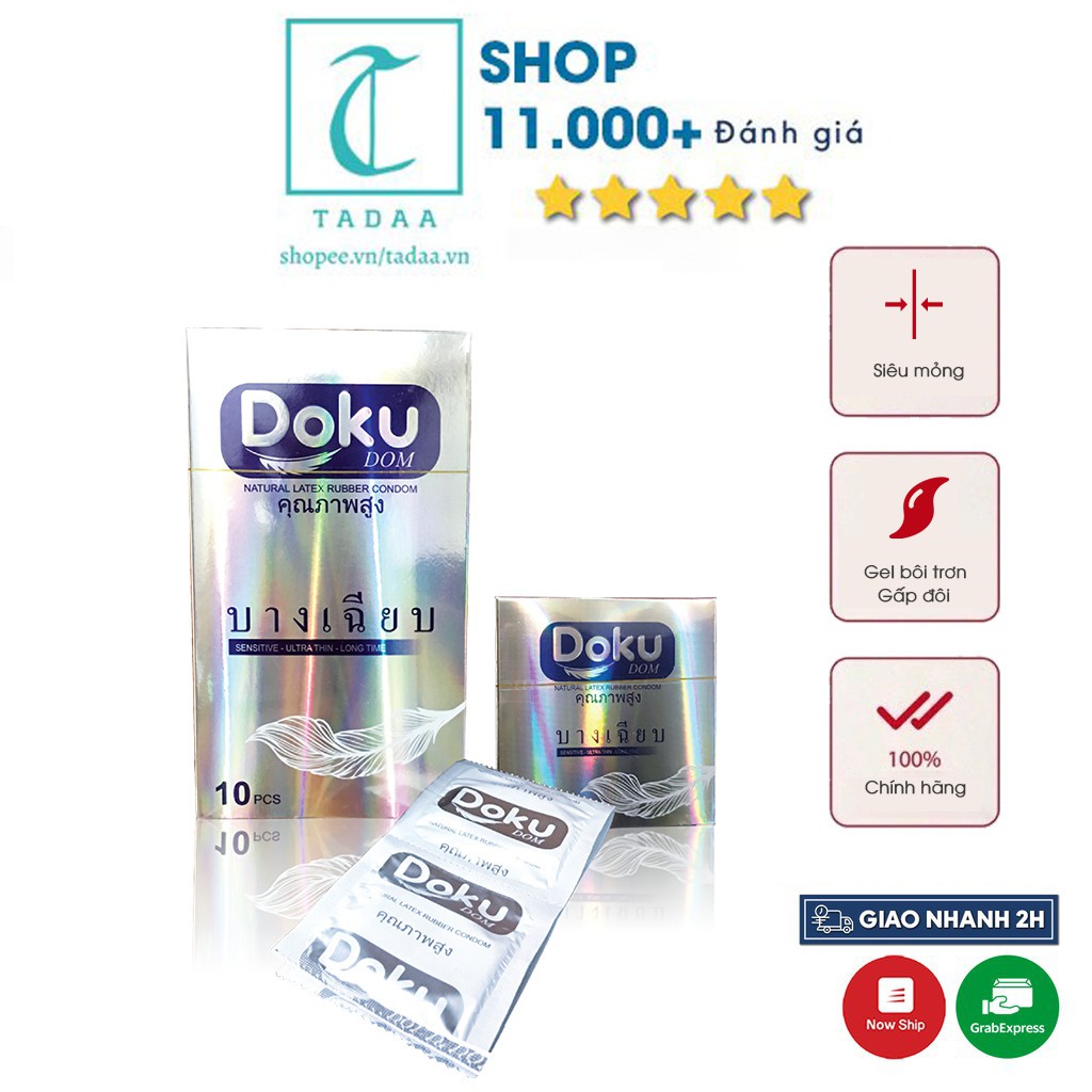 1 Hộp Bao Cao Su DOKU Dom Bạc 1Hộp 3 Trơn Siêu Mỏng Kéo Dài Thời Gian Quan Hệ