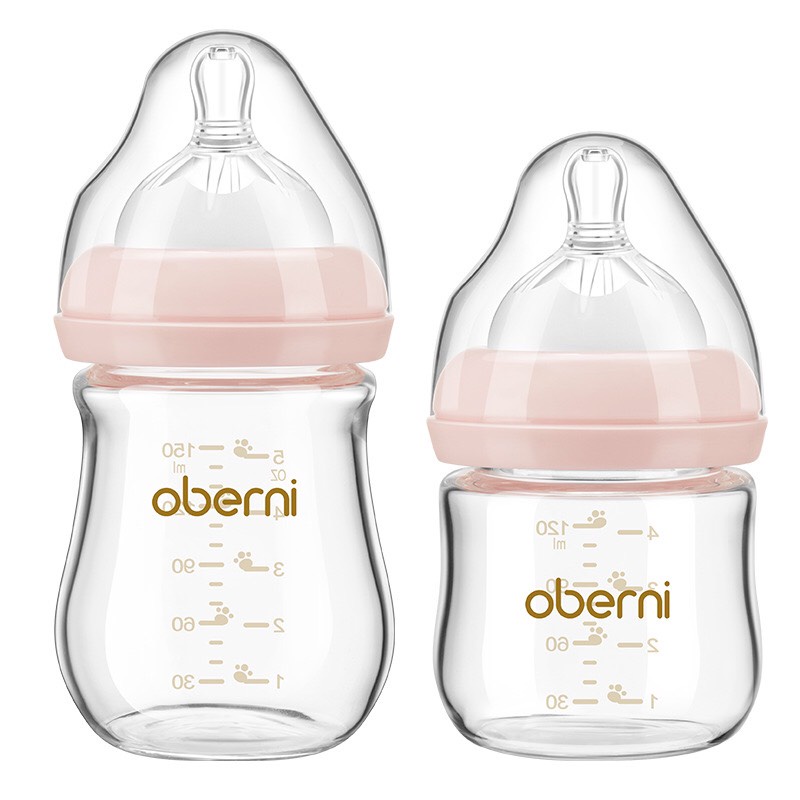 Bình sữa sơ sinh, Bình thủy tinh Oberni cho bé tập bú cao cấp chống sốc nhiệt 150ml TiTi Shop