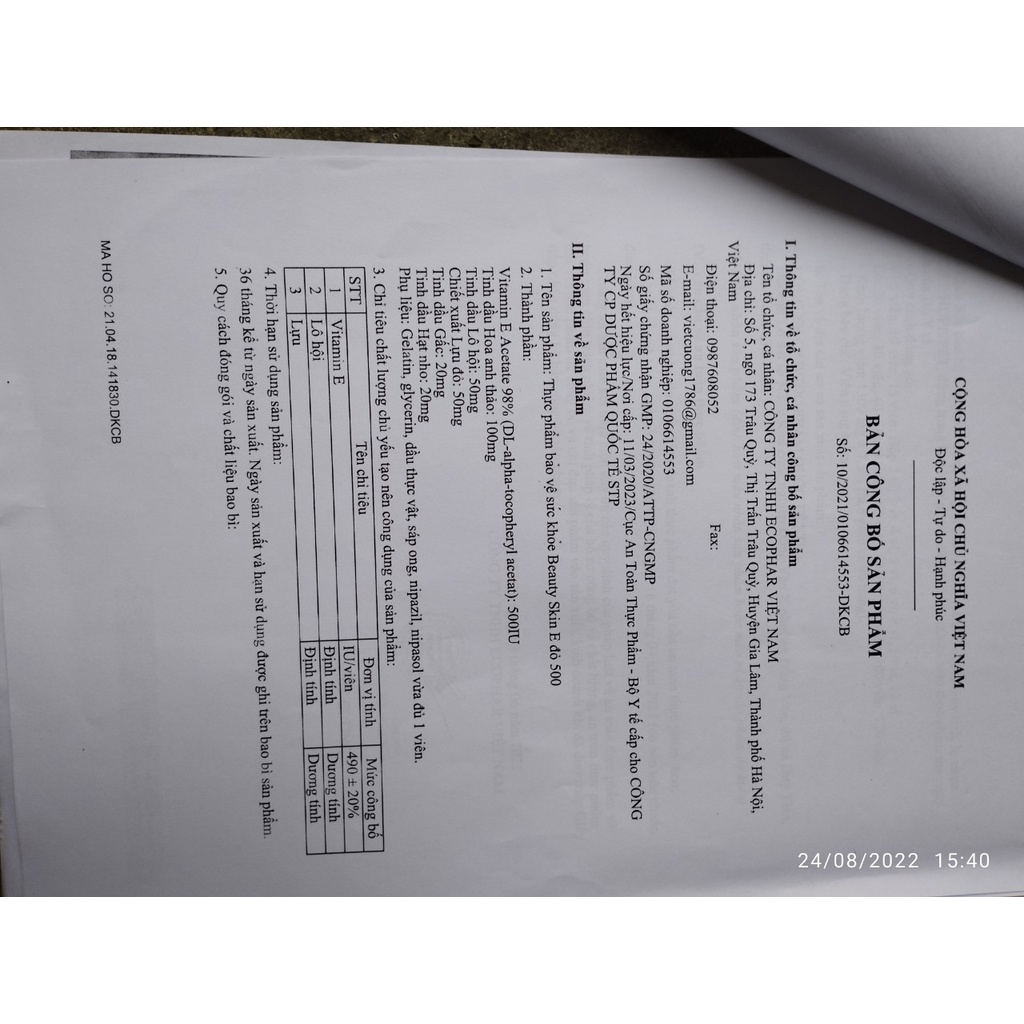 Lọ 30 viên Vitamin E đỏ 500mg đẹp da Beauty Skin