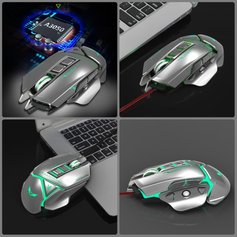 Chuột cơ gaming led RGB 3200DPI - X400GY Gray mechanical Gaming mouse 11 Key