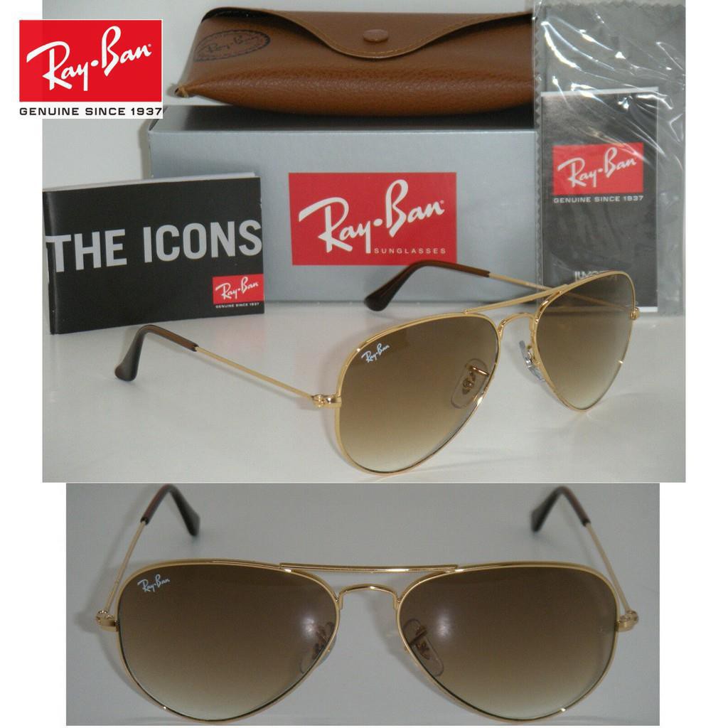 Kính Mát Ray / Ban 3025 Aviator Rb 3025 001 / 51 55mm Gọng Vàng Màu Nâu Gradient