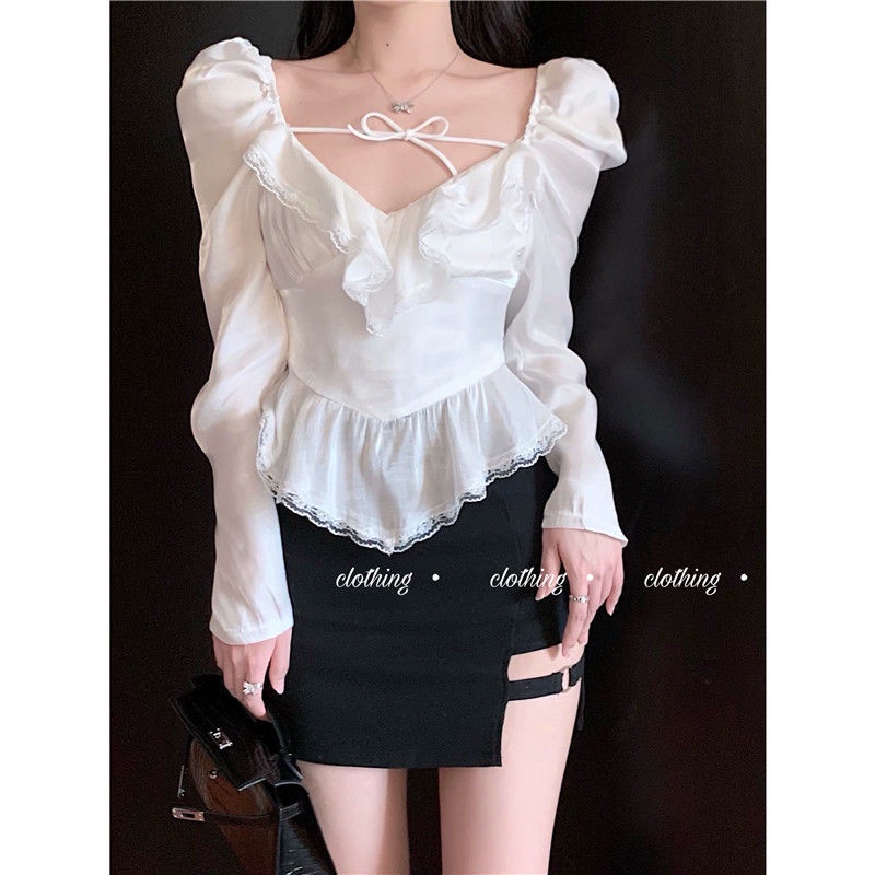 Áo Cổ Chữ V Phối Ren Quyến Rũ Thời Trang Cho Nữ