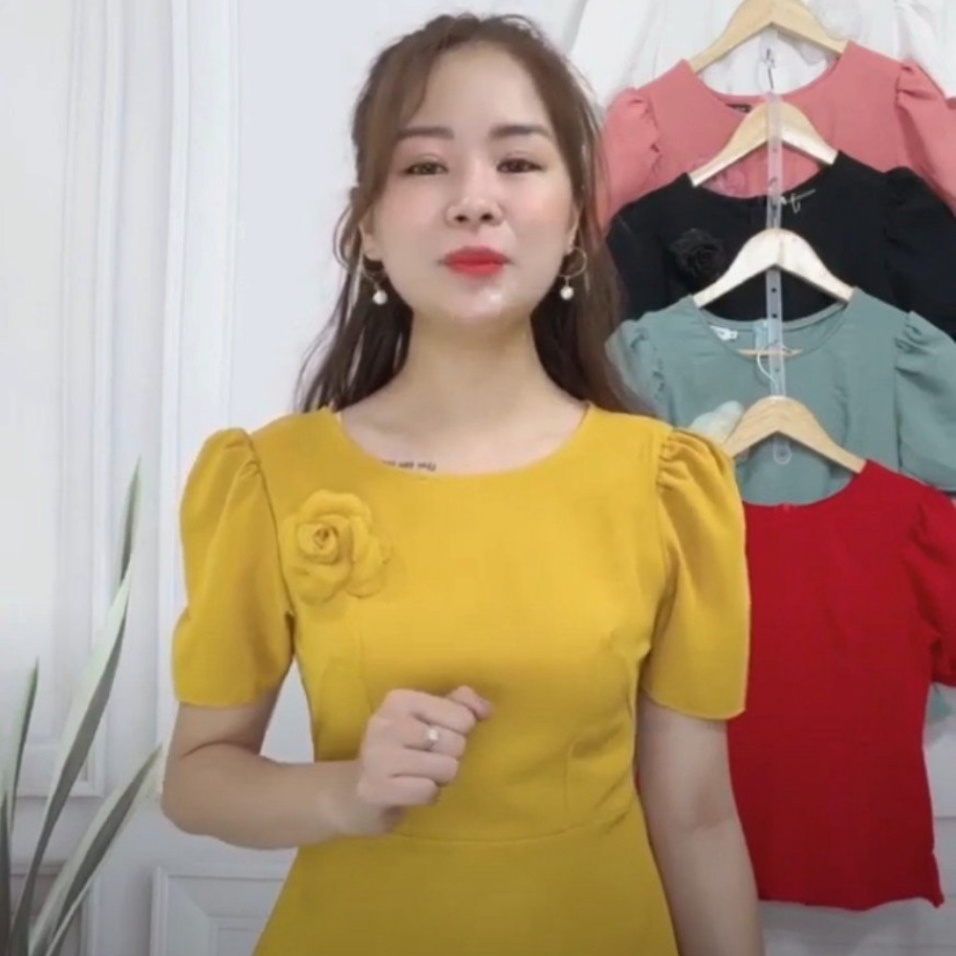 Áo kiều nữ tay bồng giá rẻ cao cấp chất đũi hàn  tặng kèm bông hoa theo áo đủ size từ s đến xxl | BigBuy360 - bigbuy360.vn