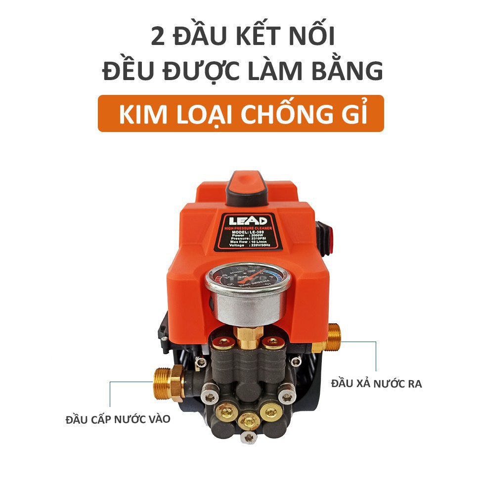 Máy rửa xe gia đình mini LEAD LE389 máy phun áp lực cao áp Công suất 2000w, Công nghệ Nhật