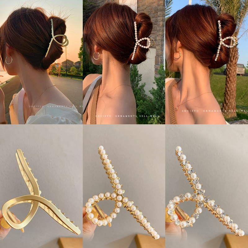 Kẹp tóc màu vàng đính ngọc trai giả thời trang sang trọng phong cách hàn quốc cho nữ