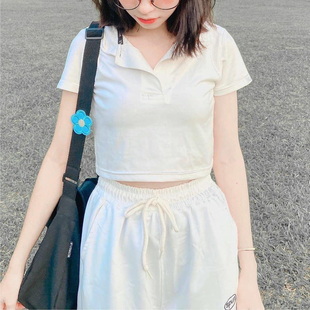 Áo Croptop Cổ Bẻ Nữ- Áo thun croptop polo basic tay ngắn có cổ trơn dáng ôm Ulzzang SIÊU XINH | BigBuy360 - bigbuy360.vn
