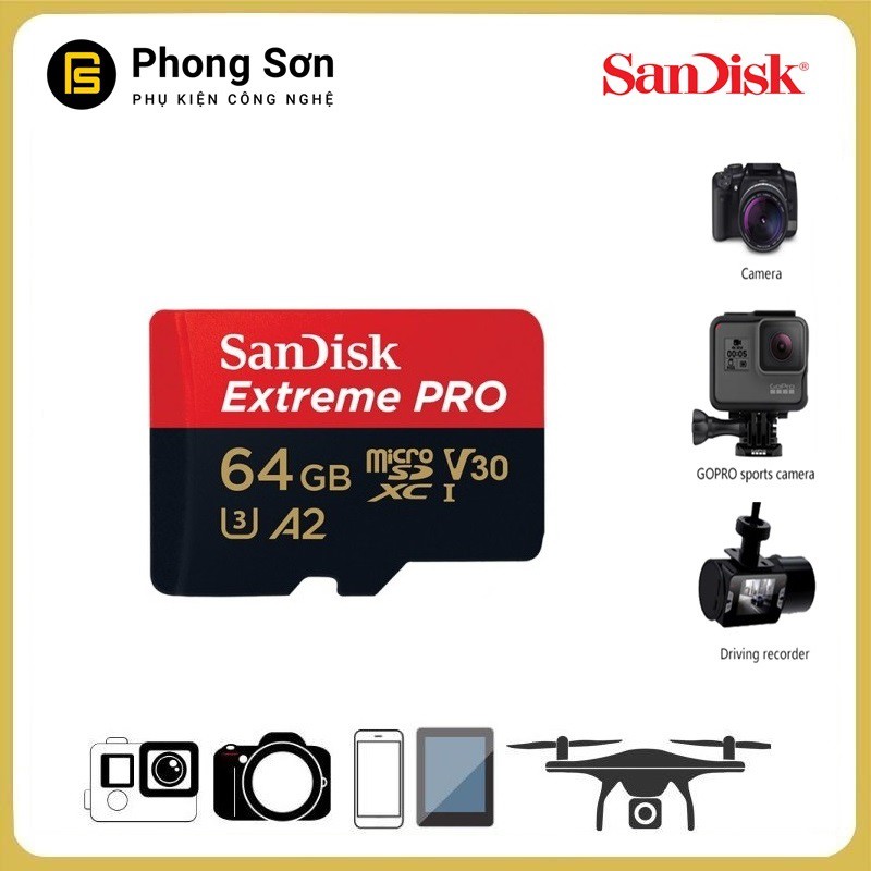 Thẻ nhớ Micro SDXC 64GB Extreme Pro 170MB/s UHS-1 Sandisk ( Bảo hành 60 tháng )