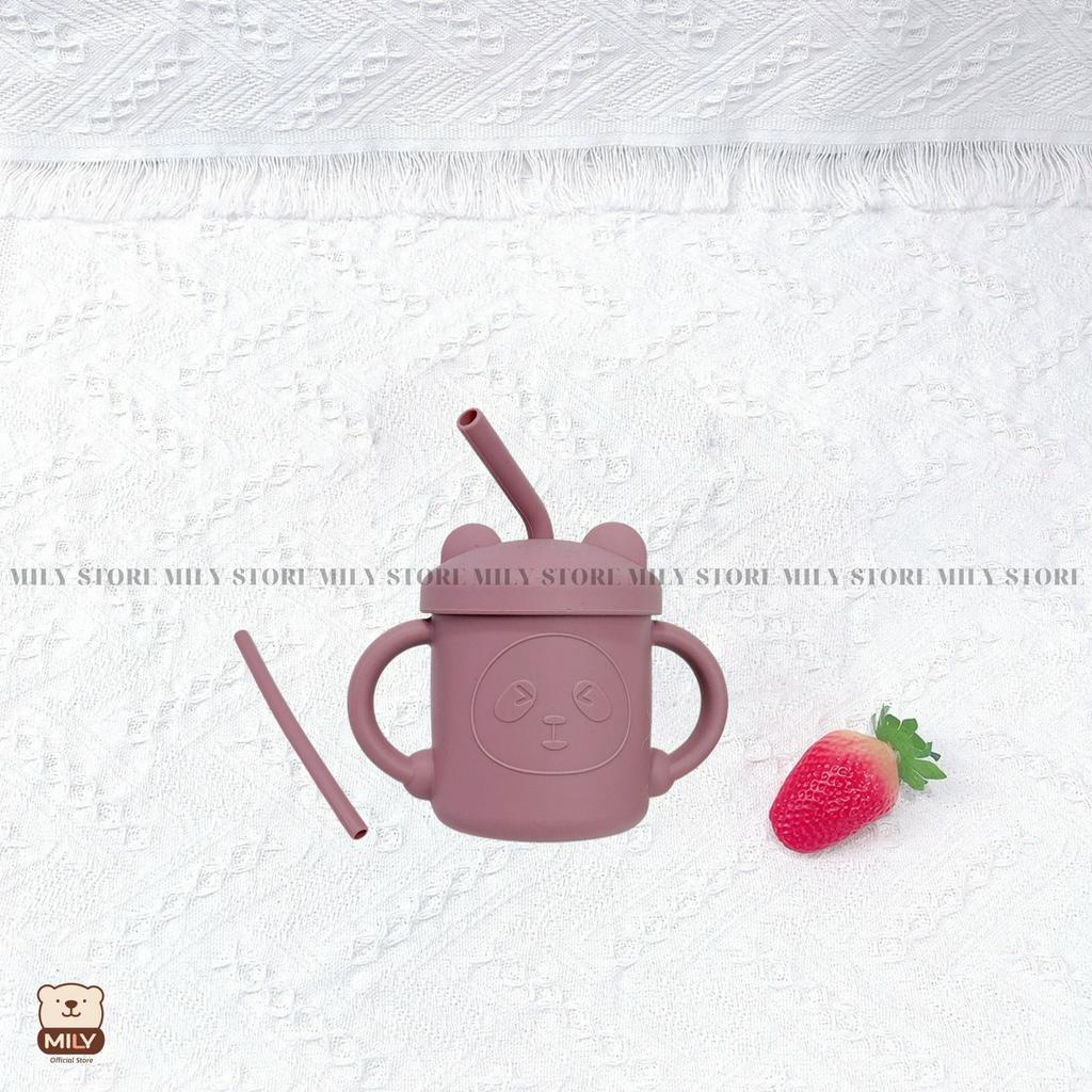 Cốc silicone tập hút, tập uống chính hãng Mily hình mặt gấu dung tích 180ml.