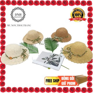 Nón mũ cói móc cho bé đi biển, đi chơi chụp ảnh vành nhỏ đai lá nhẹ nhàng đáng yêu. [HÀNG TẠI XƯỞNG]