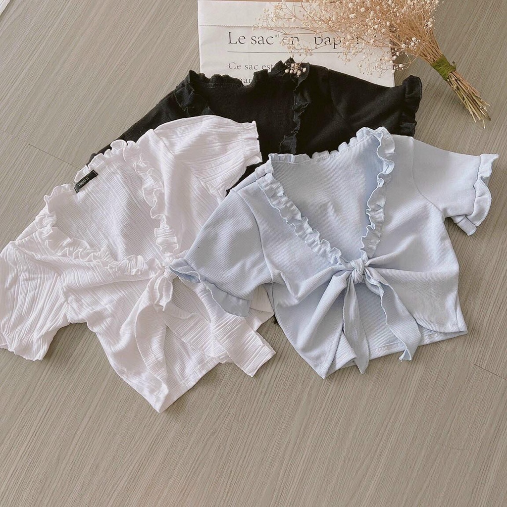 Áo Croptop Cột Nơ Viền Bèo