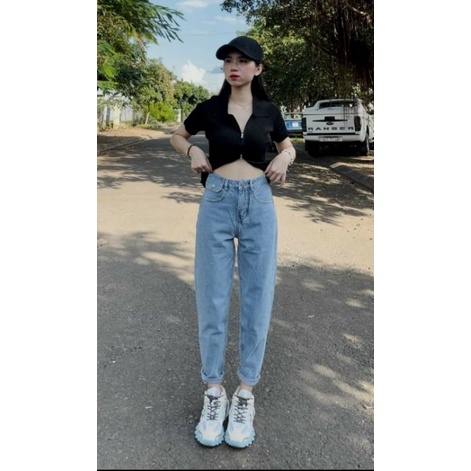 Quần jean nữ rách gối,Quần baggy cạp cao ống đứng lưng cao