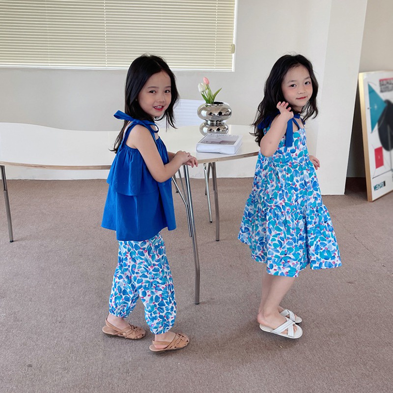 Bộ Áo Thun + Quần Dài In Hoa Chống Muỗi Phong Cách Hàn Quốc Thời Trang Mùa Hè Cho Bé Gái