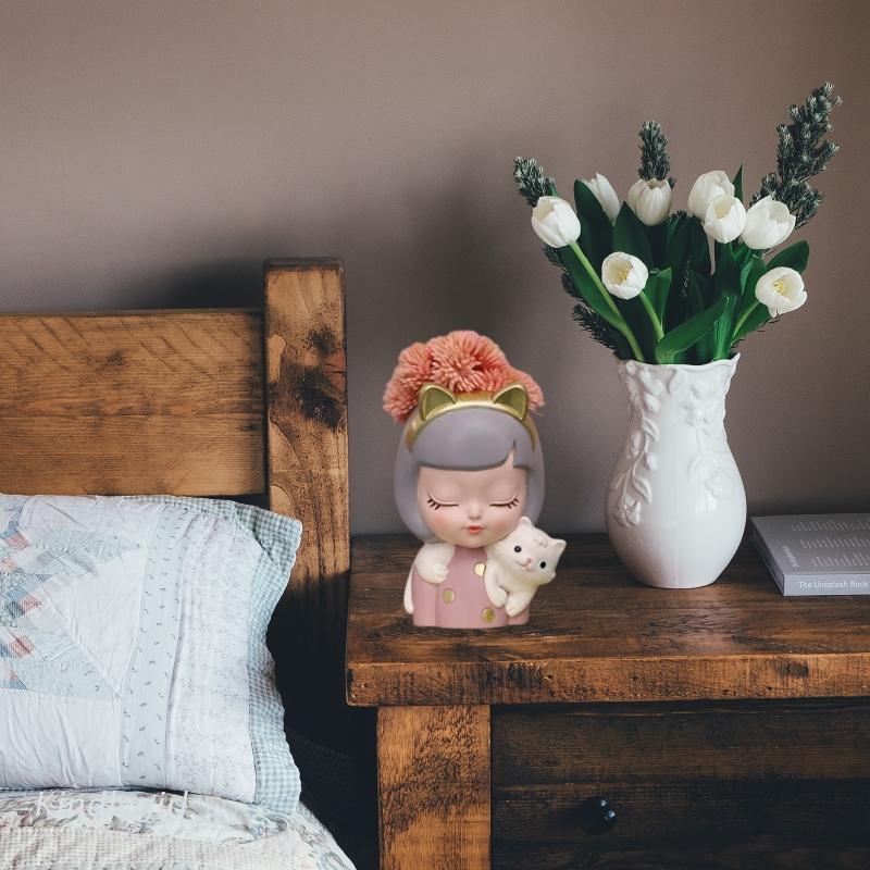 Khuôn silicon làm chậu cây mọng nước hình cô gái mèo dễ thương