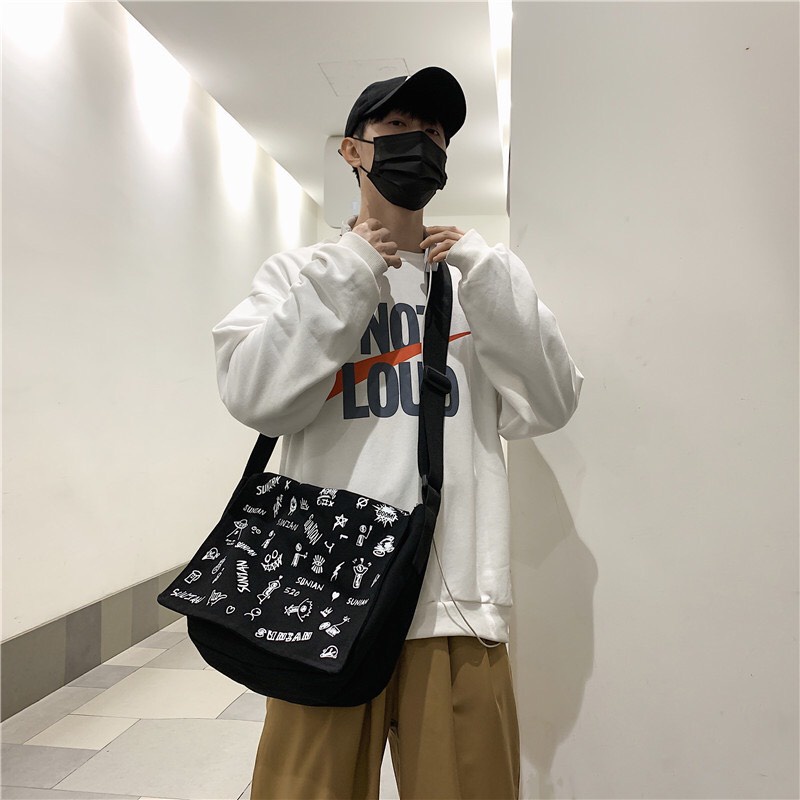 Túi tote vải đeo chéo canvas unisex cao cấp đựng vừa khổ a4 đi học đi chơi CVI35 - XUONGMAITNT