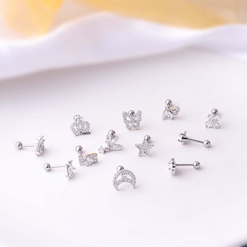 1 Khuyên Tai Hình Mặt Trăng Và Ngôi Sao Bằng Thép Không Gỉ 20G