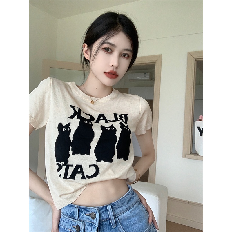 622122#Áo Thun Dệt Kim Tay Ngắn Hở Vai Dáng Ôm Thời Trang Mùa Hè Dành Cho Nữ