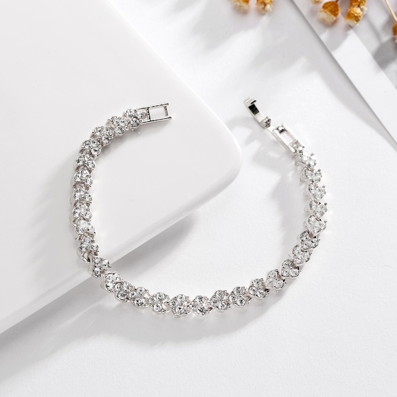 Vòng tay dây xích mặt trái tim đính đá zircon phong cách Hàn Quốc cho nam và nữ