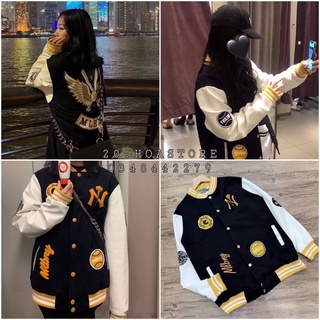 ÁO KHOÁC BOMBER PHỐI THÂN ĐEN TRẮNG ĐẠI BÀNG NY - ÁO BOMBER LOGO HOT