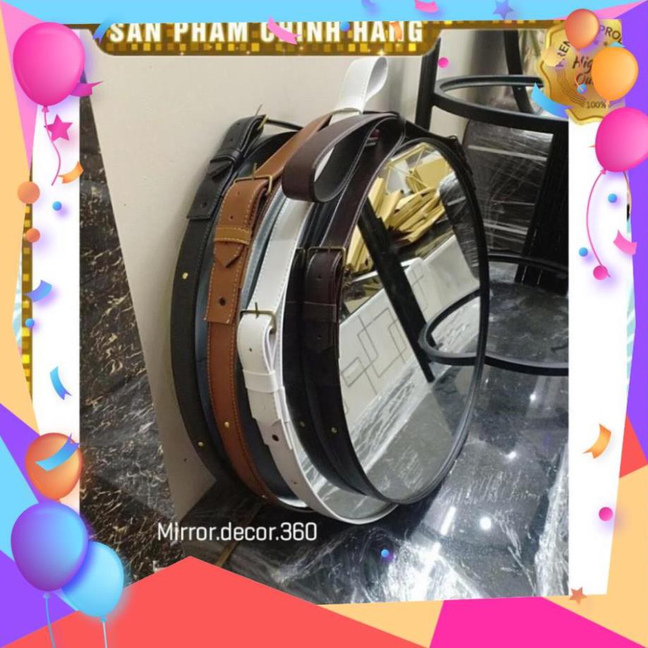 Gương Tròn Viền Da (Size 50cm) Treo Tường Cao Cấp (hot nhất 2020) + phụ kiện móc treo đầy đủ