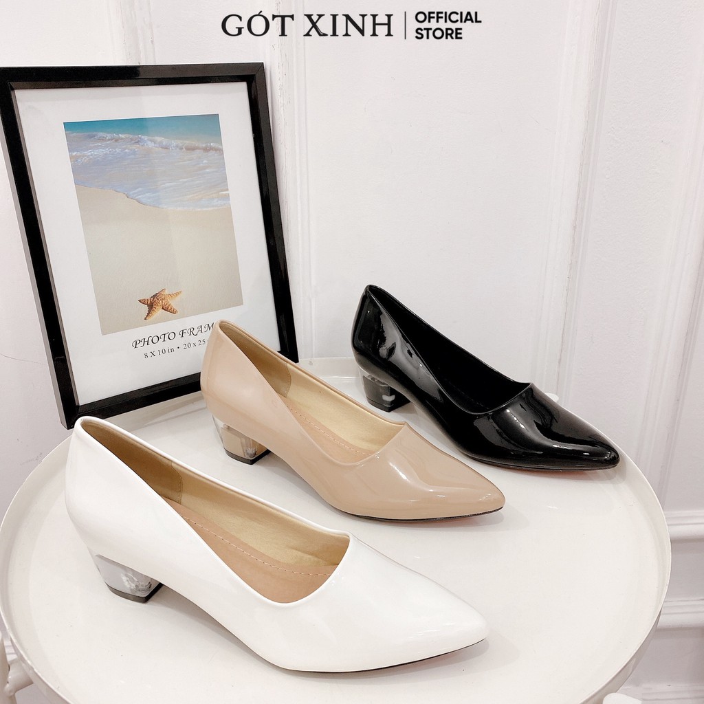 Giày cao gót GÓT XINH G12 da bóng đế tròn cao 3cm