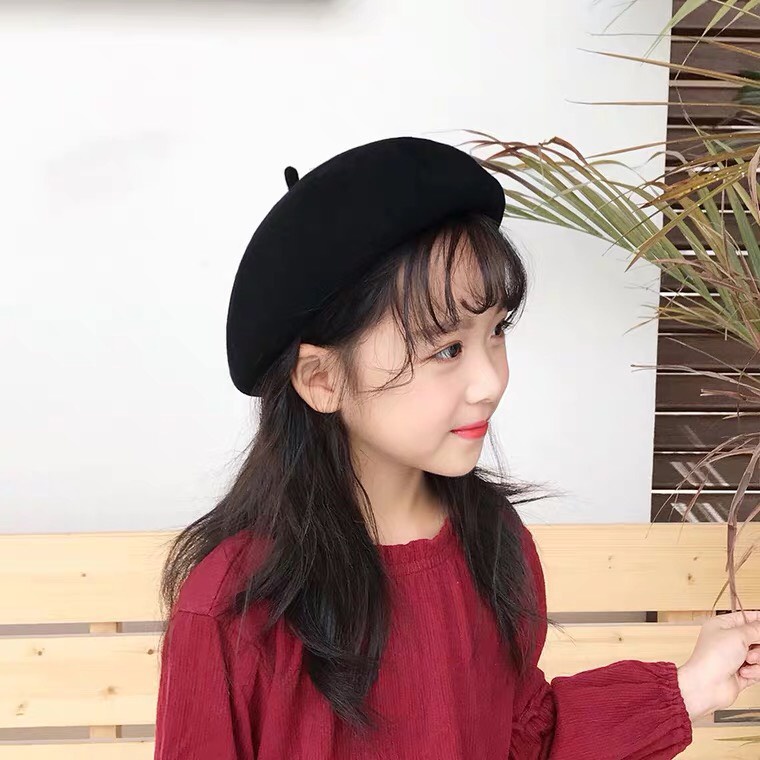 Mũ trẻ em, Mũ nồi len beret dễ thương mềm mịn có dây rút cho bé gái từ 2-8 tuổi kiểu dáng mũ họa sĩ đáng yêu ML02