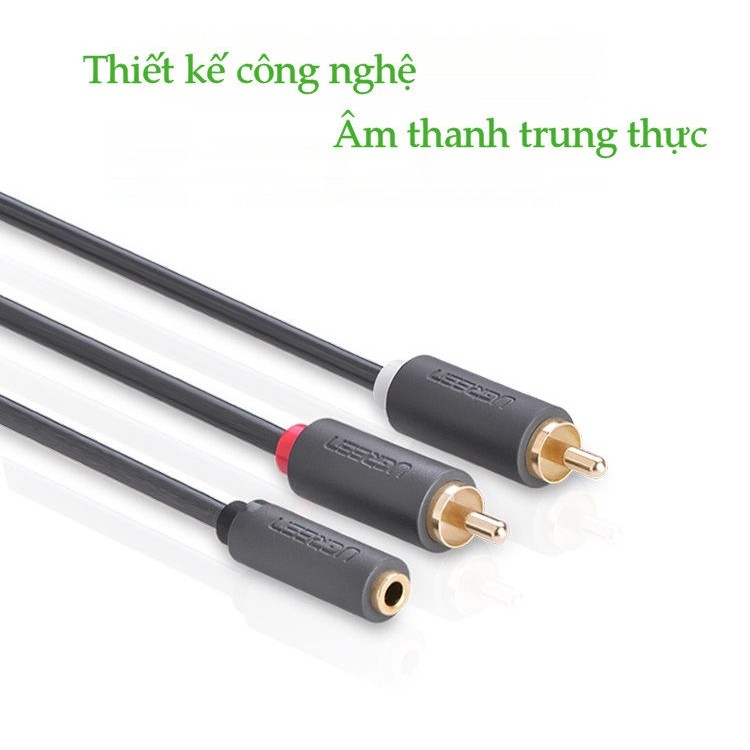 Cáp chuyển âm thanh jack 3.5mm cái sang 2 đầu hoa sen RCA đực dài 20CM UGREEN 10561