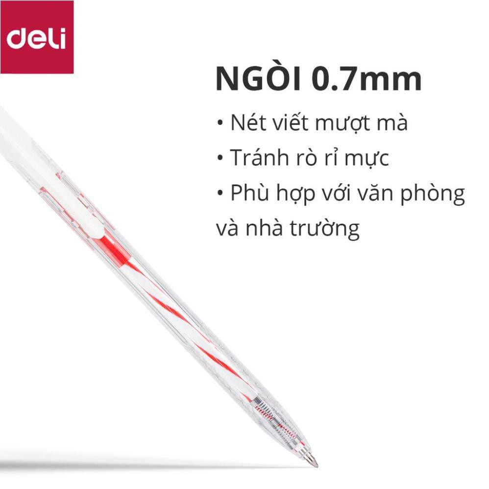 Bút bi mực xanh dầu đầu bấm Deli - ngòi 0.7mm - EQ24 [Deli]