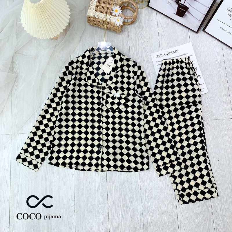 Bộ Lụa Cao Cấp COCO dòng Vip Siêu Sang Hoạ Tiết Ô Cờ