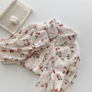 Áo sơ mi voan hoạ tiết cherry vintage